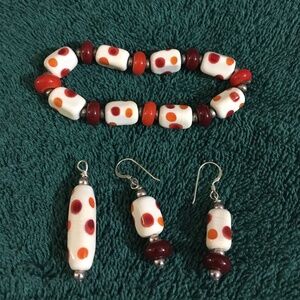 3 pc handmade glass/Sterling Silver jewelry set